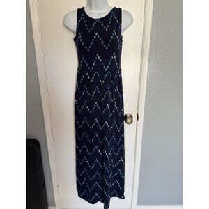 Merona Blue Chevron Dotted Sleeveless Jersey Maxi Dress W/ Pockets Sz Small